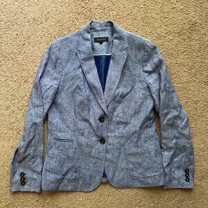 Talbots Blazer Womens 8 Blue 2 Button Close 100% Linen Padded Shoulders